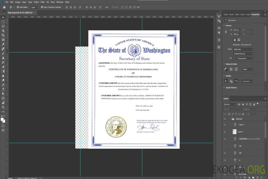 Modèle de certificat de mariage de l'État de Washington aux États-Unis au format PSD template Modèle de certificat de mariage de l'État de Washington aux États-Unis au format PSD template